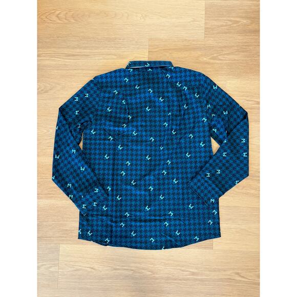 William Murray mens blue houndstooth long sleeve golf button down Size Large NWT - Picture 3 of 3